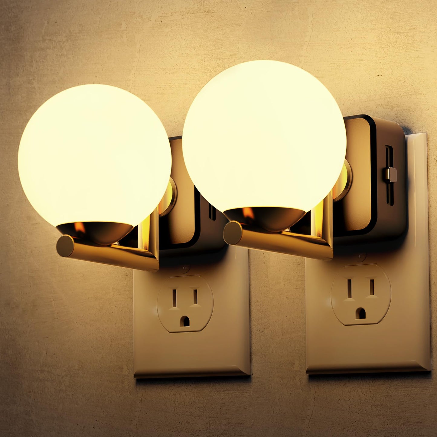 L LOHAS LED Night Lights Plug Into Wall 2 Pack, Dusk to Dawn Sensor, 3000K Nightlight, 0-100LM Adjustable Brightness, Plug in Night Light for Bathroom, Hallway, Bedroom, Stairway