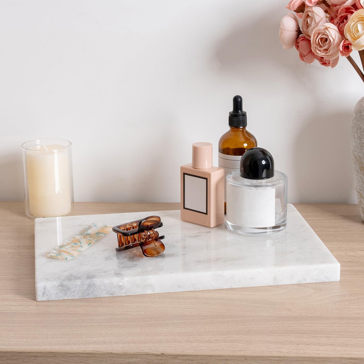 BCS Natural Marble Cutting Boards for Kitchen - 12" x 8" Multi-Purpose Pastry Marble Tray Cheese Board Marble Slab for Counter, Bathroom Perfume Tray Jewelry Candle Plate (Namib Fantasy)