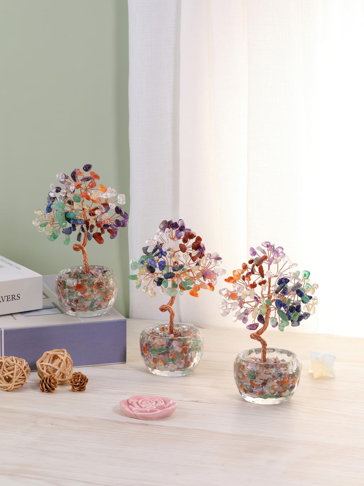 PESOENTH Chakra Tree Crystal Tree of Life Gifts for Women Mom Birthday,7 Chakra Stones Healing Crystals Gem Trees Reiki Spiritual Gemstones Positive Energy Gifts for Home Room Desk Decor