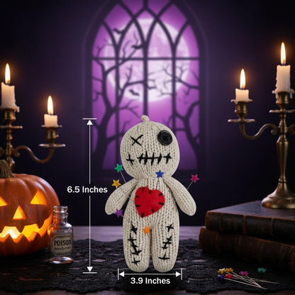 DKUUPEX Voodoo Doll with 18 Pins, Creepy Horror Plush Stress Relief Halloween Decoration & Funny Gag Gift for Friends, Office & Party for Adult