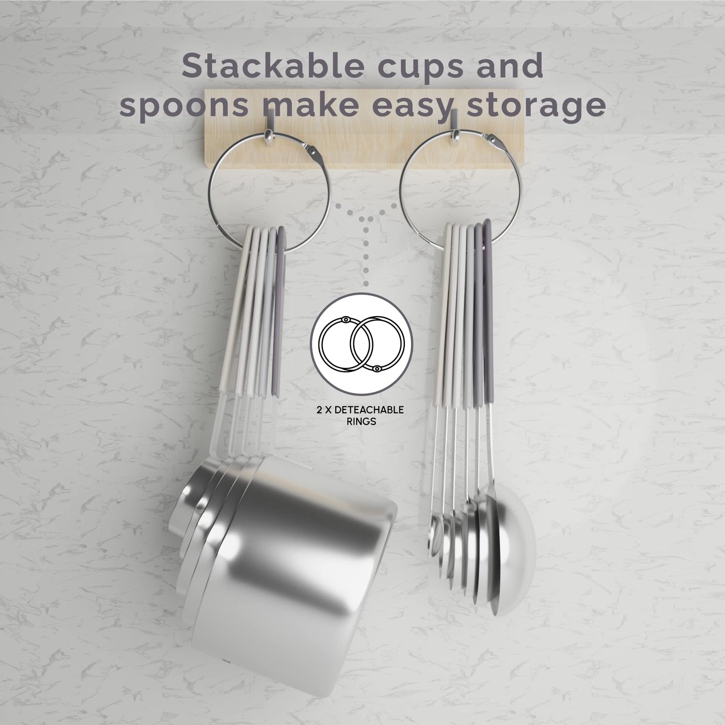 CuttleLab Measuring Cups and Measuring Spoons Set of 14 - Stainless Steel Measuring Cups and Spoons Set, Includes 1/8 Teaspoon Measuring Spoon, 1/8 Cup Measuring Cup, Leveler Dry (14, Charcoal)