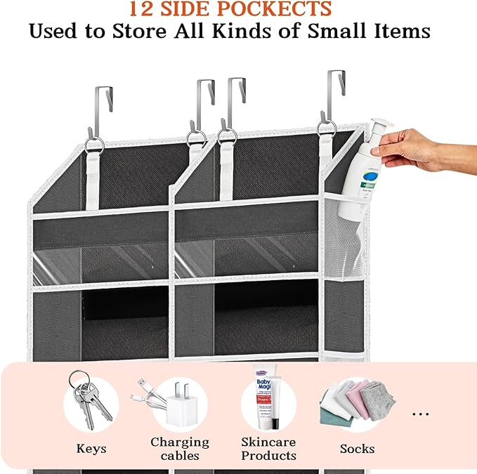 Over the Door Organizer 6 Tiers, Extra Large Behind Door Storage of 12