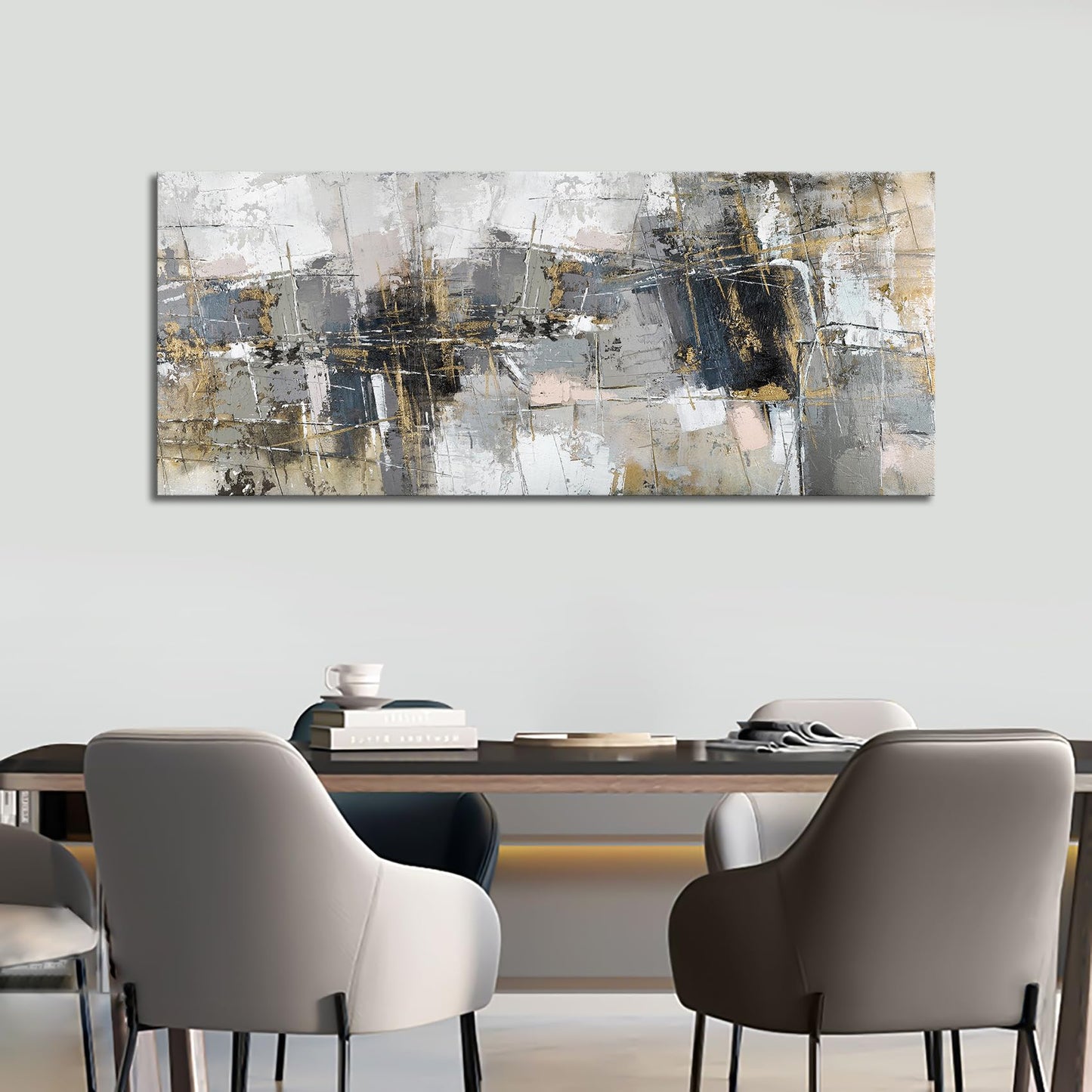 FajerminArt Large Framed Canvas Wall Art Abstract Grey Painting on Canvas Printed Picture Poster Wall Art for Living Room Bedroom Wall Decor Ready To Hang 20" x 48"/ 120cm x 50cm
