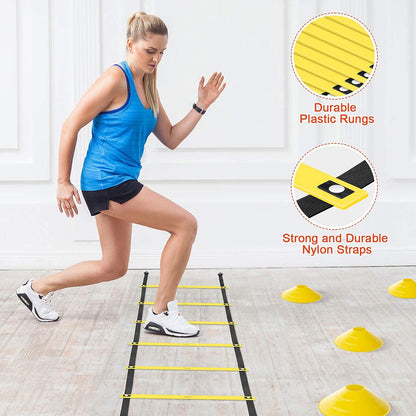 X-UMEUS Agility Ladder Speed Training Equipment Set-20ft Agility Ladder,12 Soccer Cones,4 Hurdles, Jump Rope, Running Parachute| Basketball Football Soccer Training Equipment for Kids Youth Adults