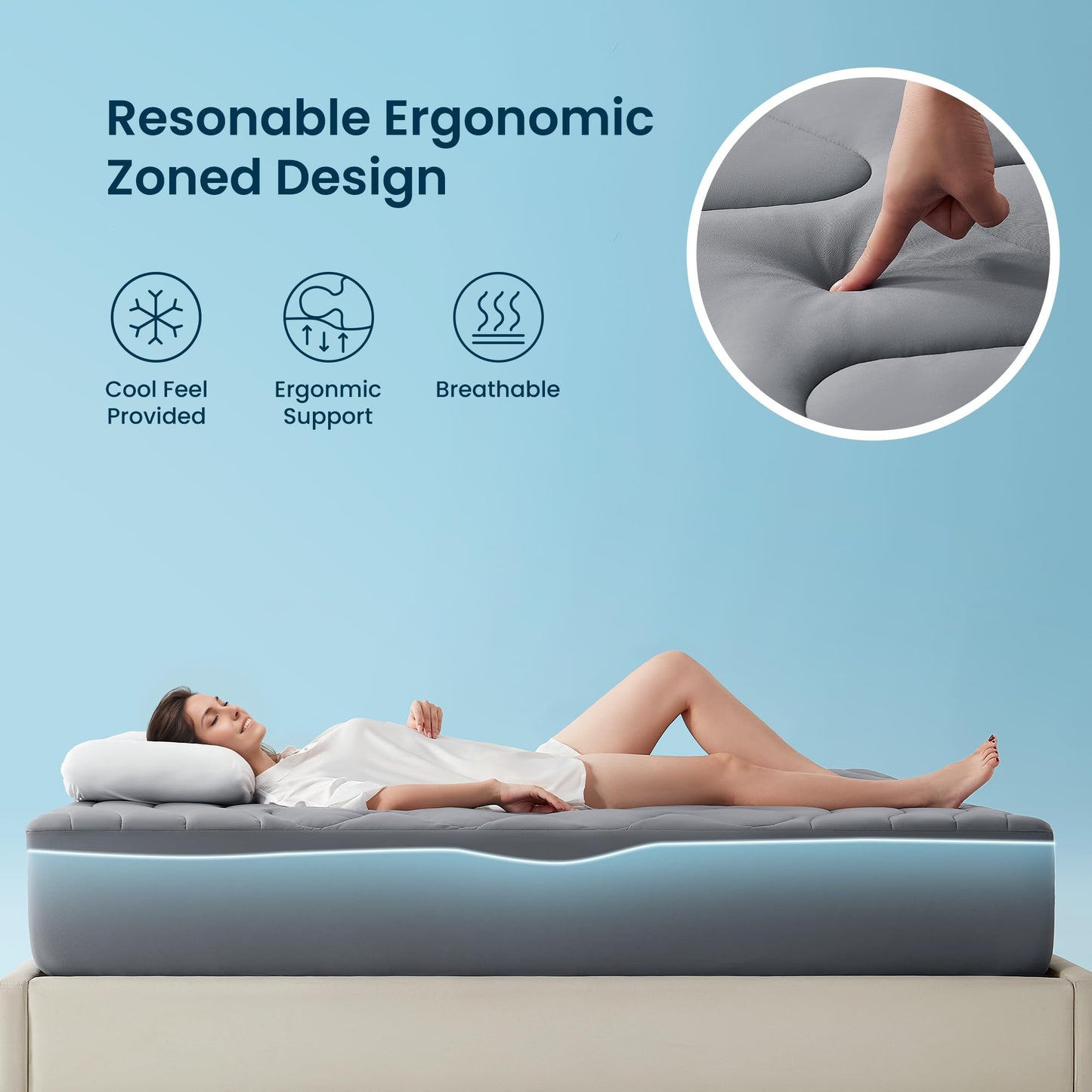 Sleep Zone Cooling Mattress Pad Twin XL, Support Mattress Topper, Breathable and Soft Mattress Protector, Deep Pocket Bed Cover, Machine Washable (Dark Grey, Twin XL)