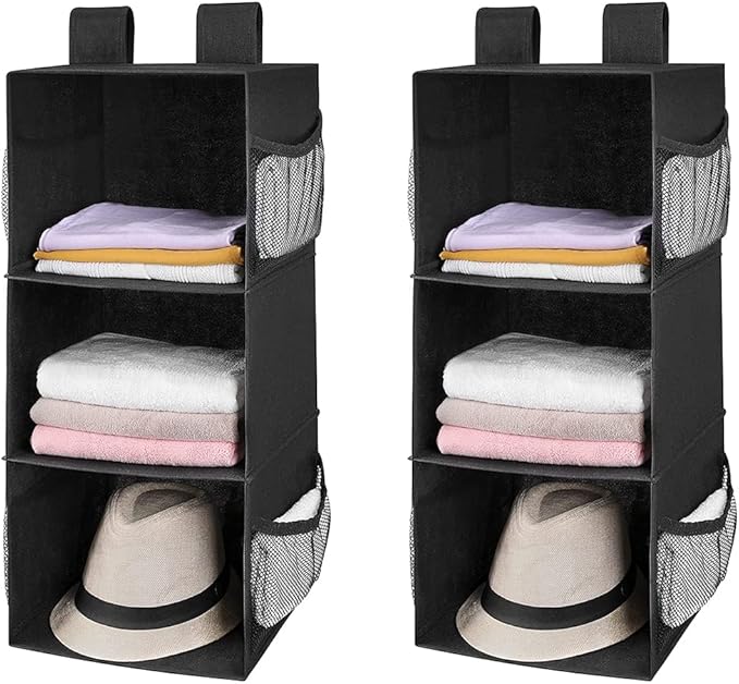 MAX Houser 3-Shelf Hanging Closet Organizers, Collapsible Closet Hanging Shelves
