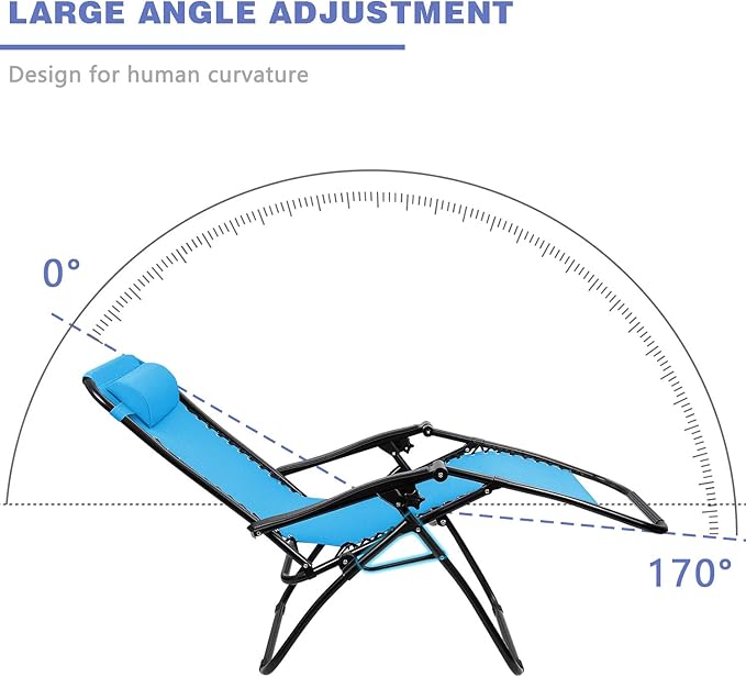 Homall Zero Gravity Chair Adjustable Folding Lawn Lounge Chairs Outdoor Lounge Gravity Chair Camp Reclining Chair with Pillows for Poolside Backyard and Beach Set of 2 (Sky Blue)