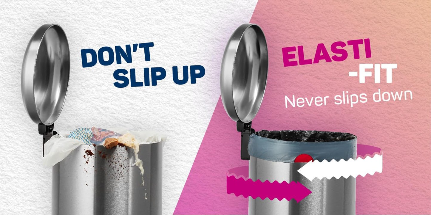 Bacofoil Elasti-Fit Bin Liners - 50L Recycled bin bags, 3 Rolls (30 Bags) - Leak-Proof, Elastic Fastening for Secure Fit - Made from 100% Recycled Plastic - Eco-Friendly Waste Disposal.