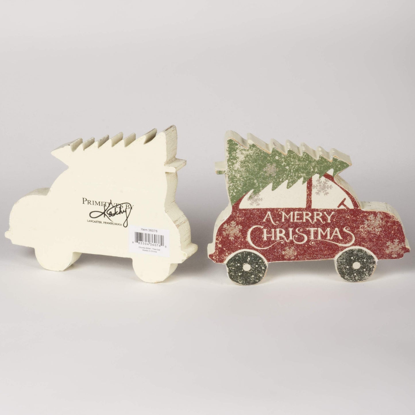 Primitives by Kathy Rustic Car with Tree Chunky Sitter Christmas Sign