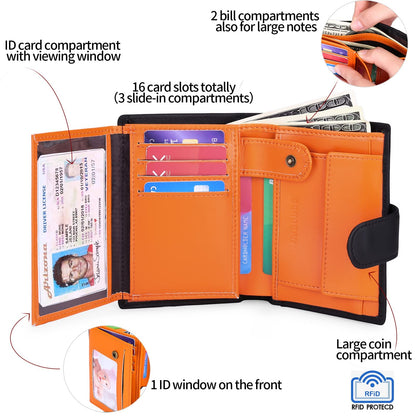 SENDEFN Men's Wallets Multifunctional RFID Blocking Leather Wallet Credit Card Trifold Compact Wallets for Men with ID Window & Coin Pocket