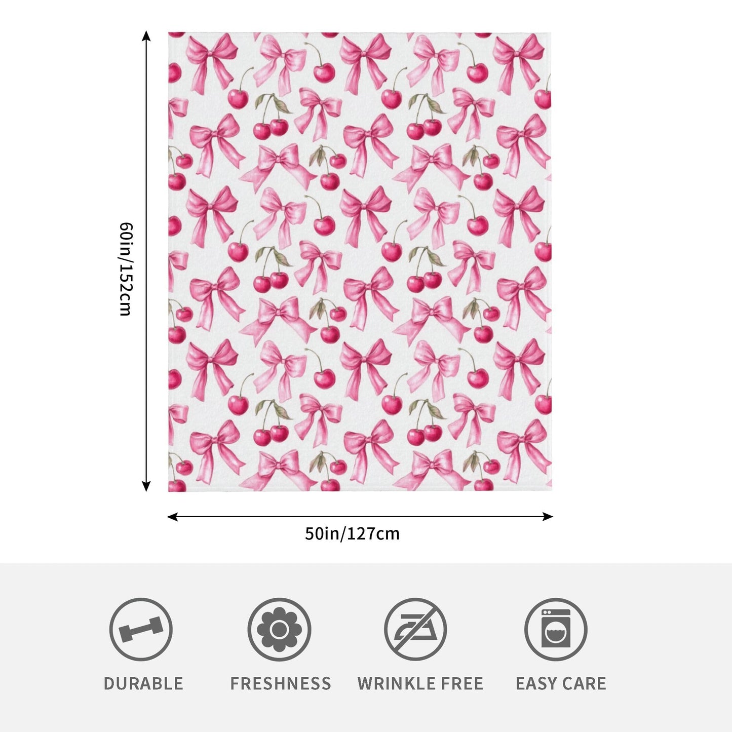 Pink Bow Cherry Flannel Throw Blanket Soft Cozy Blanket for Living Room Couch Sofa Bed 50 x 60 Inches