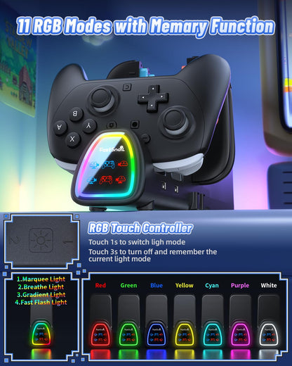 FASTSNAIL [Switch 1/2 Compatible] Controller Charging Dock for Nintendo Switch 2/1 for Joycon 2, 10 in 1 Fast Controller Charger Station Stand for Pro Controller 2/1 with 11 RGB Modes, LED Indicator