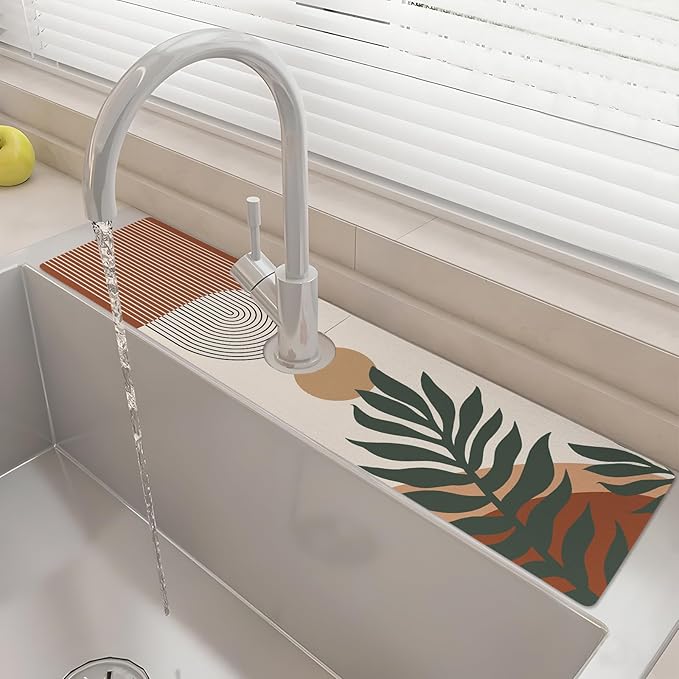 24" X 5.5" Kitchen Sink Splash Guard Faucet Mat Boho Super Absorbent Fast