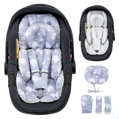 Baby Car Seat Head Support with Extra Headrest, Adjustable Infant Car Seat Insert with Shoulder Pads Set, Breathable Mink Dot Carseat Cushion for Newborn, Fits for Stroller, Baby Swing, Bouncer