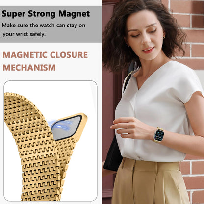 Anlinser Compatible with Apple Watch Strap 49mm 46mm 45mm 44mm 42mm, Magnetic Straps Stainless Steel Metal Band Designed for Apple Watch Ultra 2/Ultra Series 10 9 8 7 6-1 SE(49mm/Ultra, Gold)