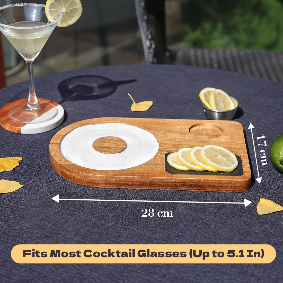 HALE OTEIR Margarita Salt Rimmer Set - Acacia Wood Cocktail Salt & Sugar Rim Maker with Slate Board, Lemon Slicer & Serving Bowl - Bartender Tools for Margaritas, Bar Accessories
