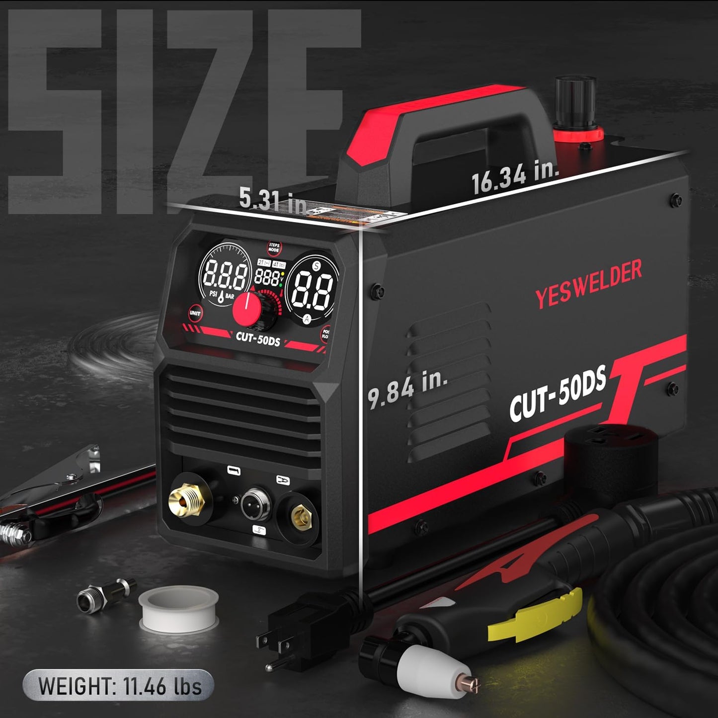 YESWELDER CUT-50DS Plasma Cutter 50Amp, 110/220V Dual Voltage IGBT Inverter with Digital Display, 1/2" Clean Cut, for DIY & Automotive Repair Plasma Cutting Machine