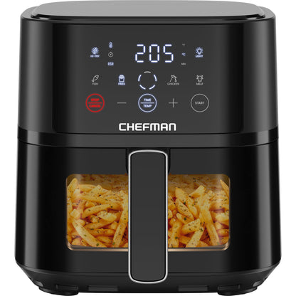 Chefman Air Fryer – 3.75L Compact Airfryer for Quick, Easy Meals, Features Hi-Fry Technology for Extra Crisp, Easy-View Window, Touch Controls with 4 Presets, Nonstick & Dishwasher Safe Basket - Black