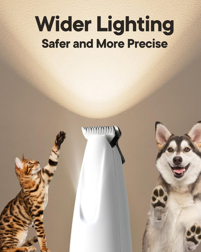 FURBONA Upgraded Dog Paw Trimmer with LED Light, 18 mm Widen Blade, 35 dB Low Noise, Waterproof, Rechargeable Clipper for Dogs & Cats Precision Trimming Around Paws, Eyes, Ears, Face, and Rump