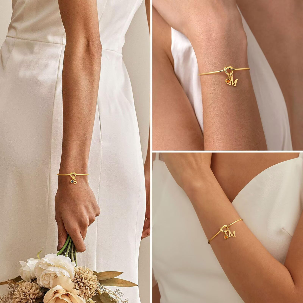 M MOOHAM Birthstone Initial Bracelets for Women - Tie the Knot Bridesmaid Proposal Gifts Initial J April Birthstone Clear CZ Color Bracelets Personalized Birthday Gifts for Women Jewelry