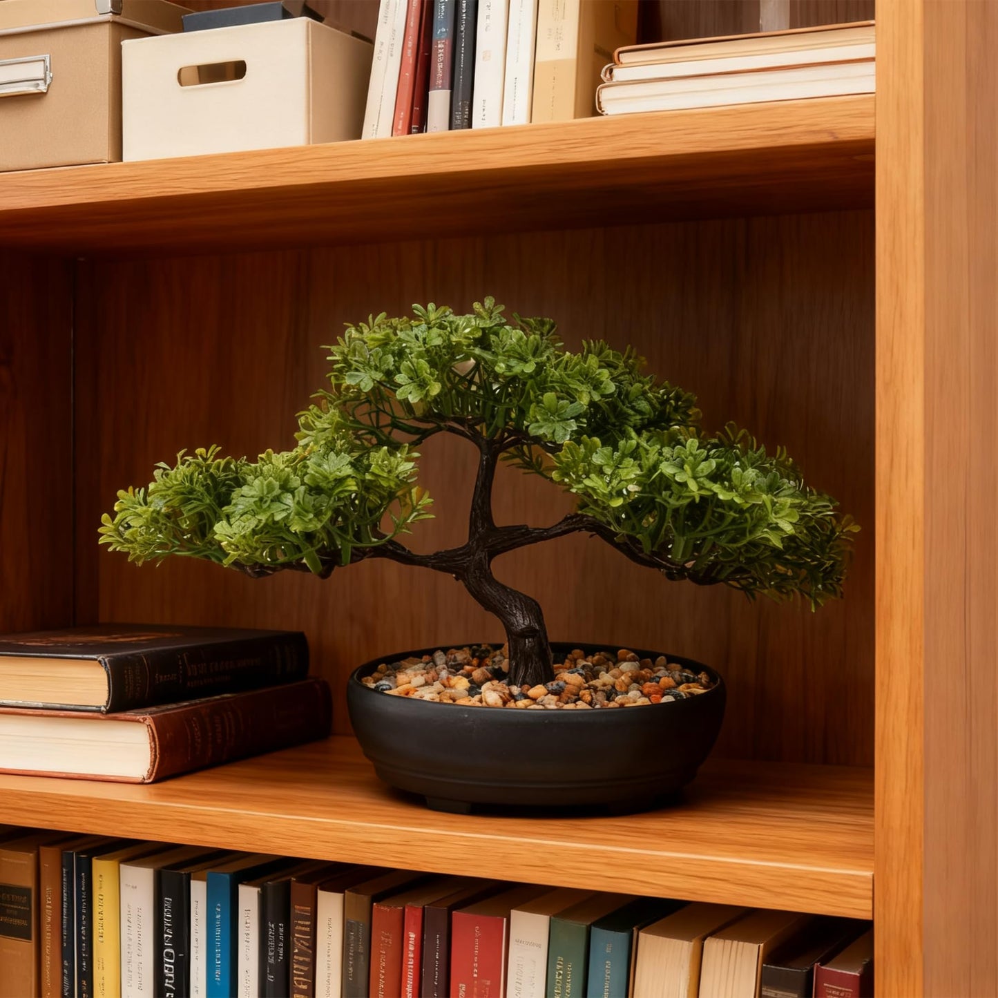 ALAGIRLS Artificial Bonsai Tree, Fake Juniper Plants Indoor Small Fake Bonsai Tree Indoor with Pot and Pebbles Artificial Bonsai Tree Indoor for Desk Home Office Bathroom Shelf Decorations