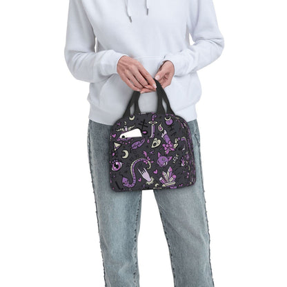 Funacola Magic Goth Spooky Gray Purple Black Lunch Box Reusable Halloween Lunch Bag Witch Insulated Meal Bags Food Container For Boys Girls Men Women Kids School Work Travel Picnic