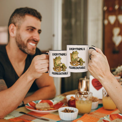 Shqiueos Funny Gifts for Women Men Coffee Mug 11oz, Gag Birthday Gift for Her Him, Friends, Office Present for Coworkers, Boss, Manager, Cute Frog Inspirational Humor Cup, Everything Is Figureoutable