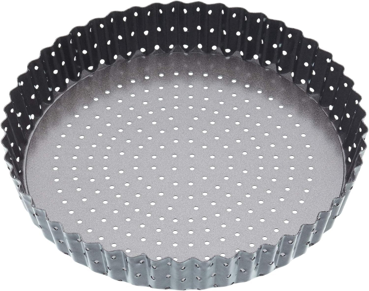MasterClass KCMCCB39 Crusty Bake 20 cm Perforated Quiche Tin with PFOA Non Stick and Loose Bottom, Fluted, Robust 1 mm Carbon Steel, Grey