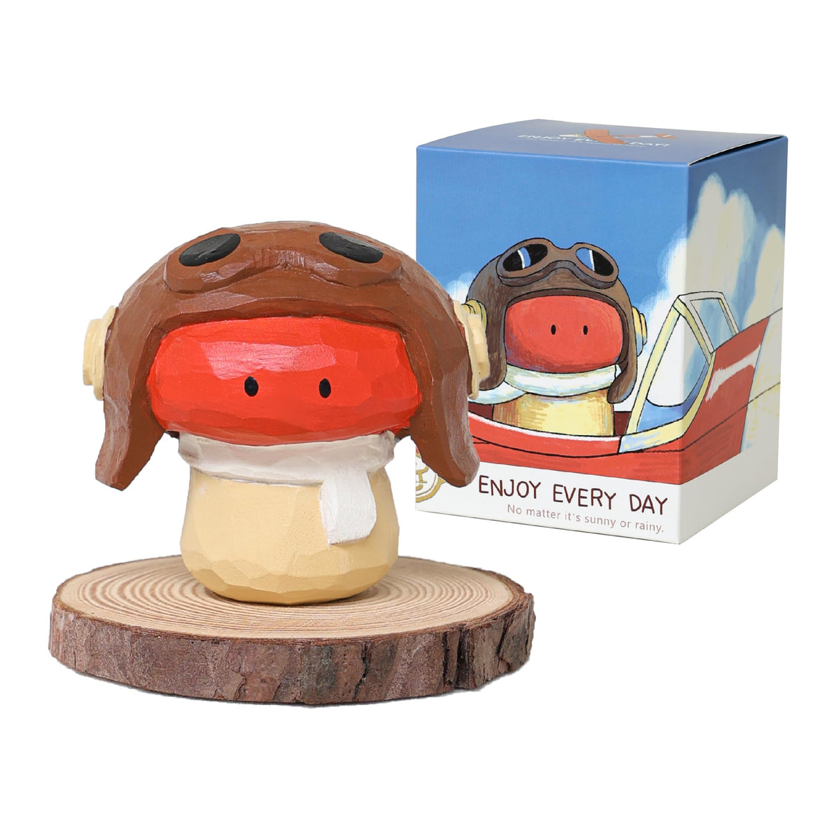 Jottings Handmade Wooden Pilot, Cute Funny Mushroom Figurine Desk Decor