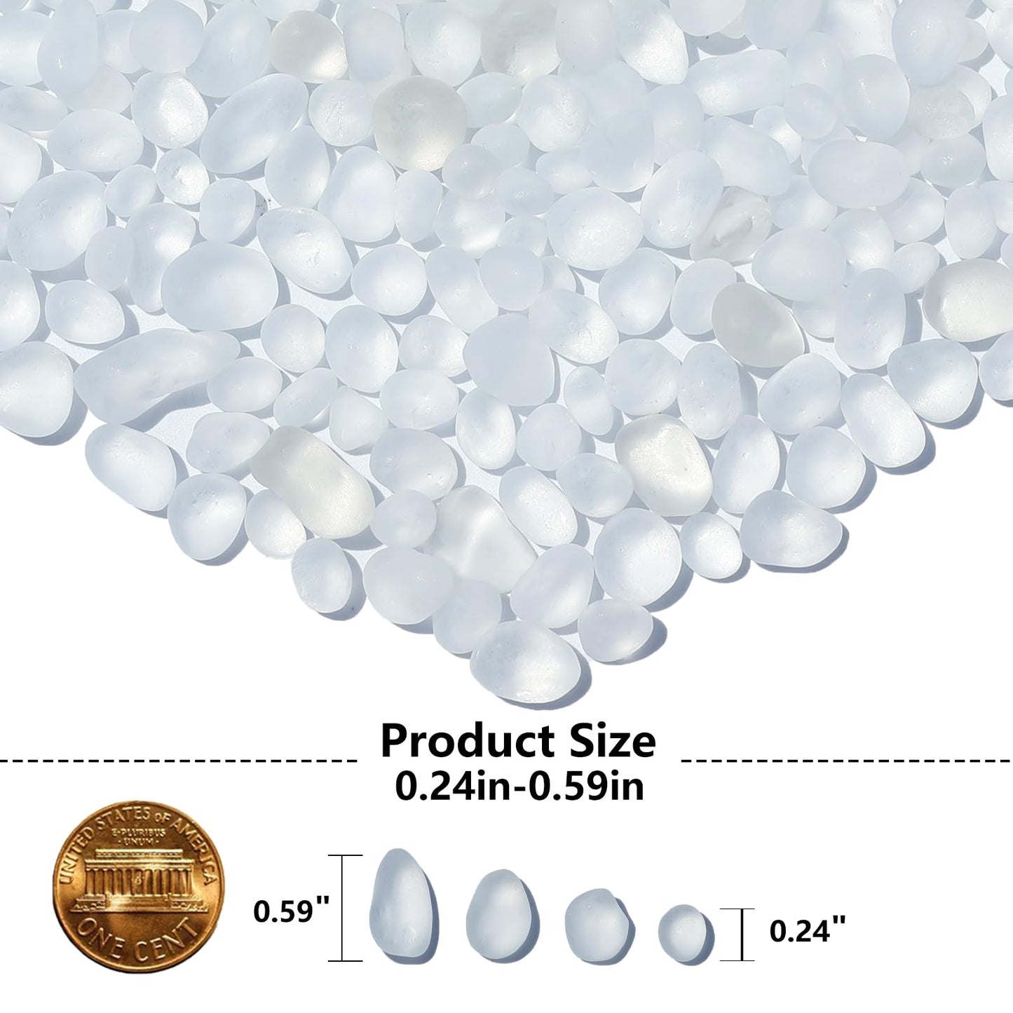 QYGL Sea Glass Stones - 2.9LB/46.4oz White Frosted Glass Pebbles Gemstones - Perfect for Aquarium Rocks, Fish Tank Gravel, Vase Fillers, Seaglass DIY Crafts, and Home Decor