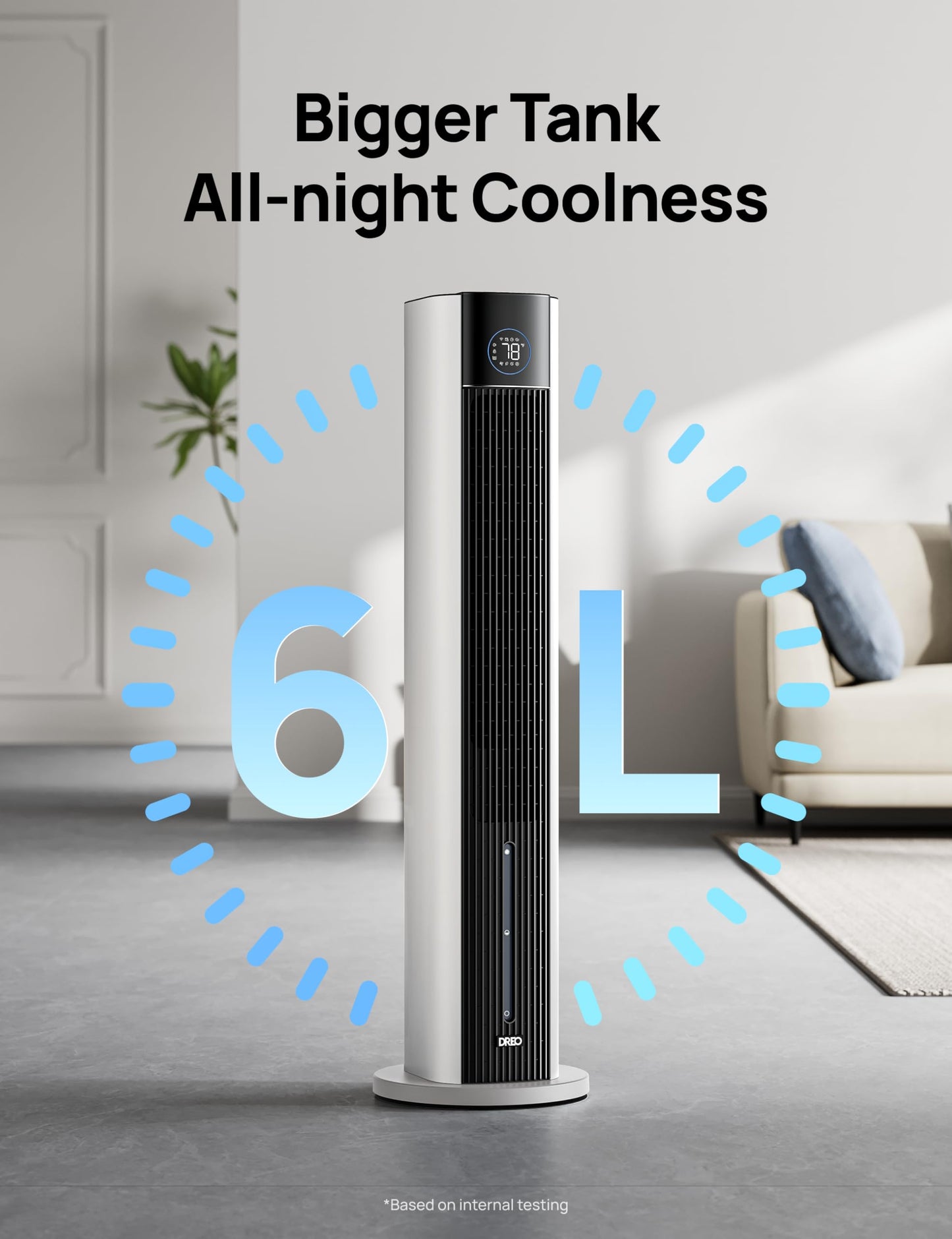 DREO Evaporative Air Swamp Cooler, 43" Cooling Fans that Blow Cold Air 2026 Upgraded, 80° Oscillating Floor Fan for Bedroom, Easy Cleaning, APP Control, Ice Packs, 4 Speeds & 4 Modes, 12H Timer, White