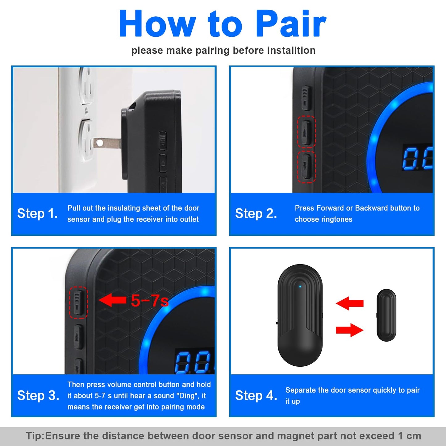 SanJie Wireless Door Chime for Business When Entering Door Entry Chime Door Bell with 800Ft Range Door Chimes When Door Opens for Home Door Alarm with Chime Adjustable Volume