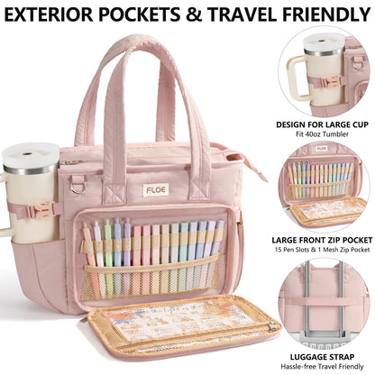 Large Bible Bag w/Bible Cover Case for Women, Puffer Bible Tote Bag Quilted Church Bag Book Carrying Case w/Shoulder Strap, Bible Study Supplies Journaling Kit Accessories Women Christian Easter Gift