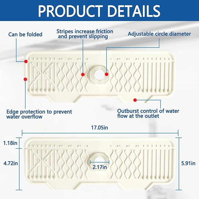 Silicone Sink Mat Splash Guard-17" x 6'' Sink Splash Guard, Kitchen Sink