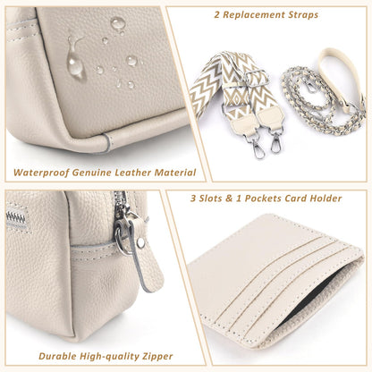 BROTOU Crossbody Bag for Women, Leather Handbag & Shoulder Bag with Adjustable Wide Strap, Chain Strap & 3-Slot Card Holder, Camera Cross Body Bag for Lady Girl Shopping Daily Use (A-Beige)