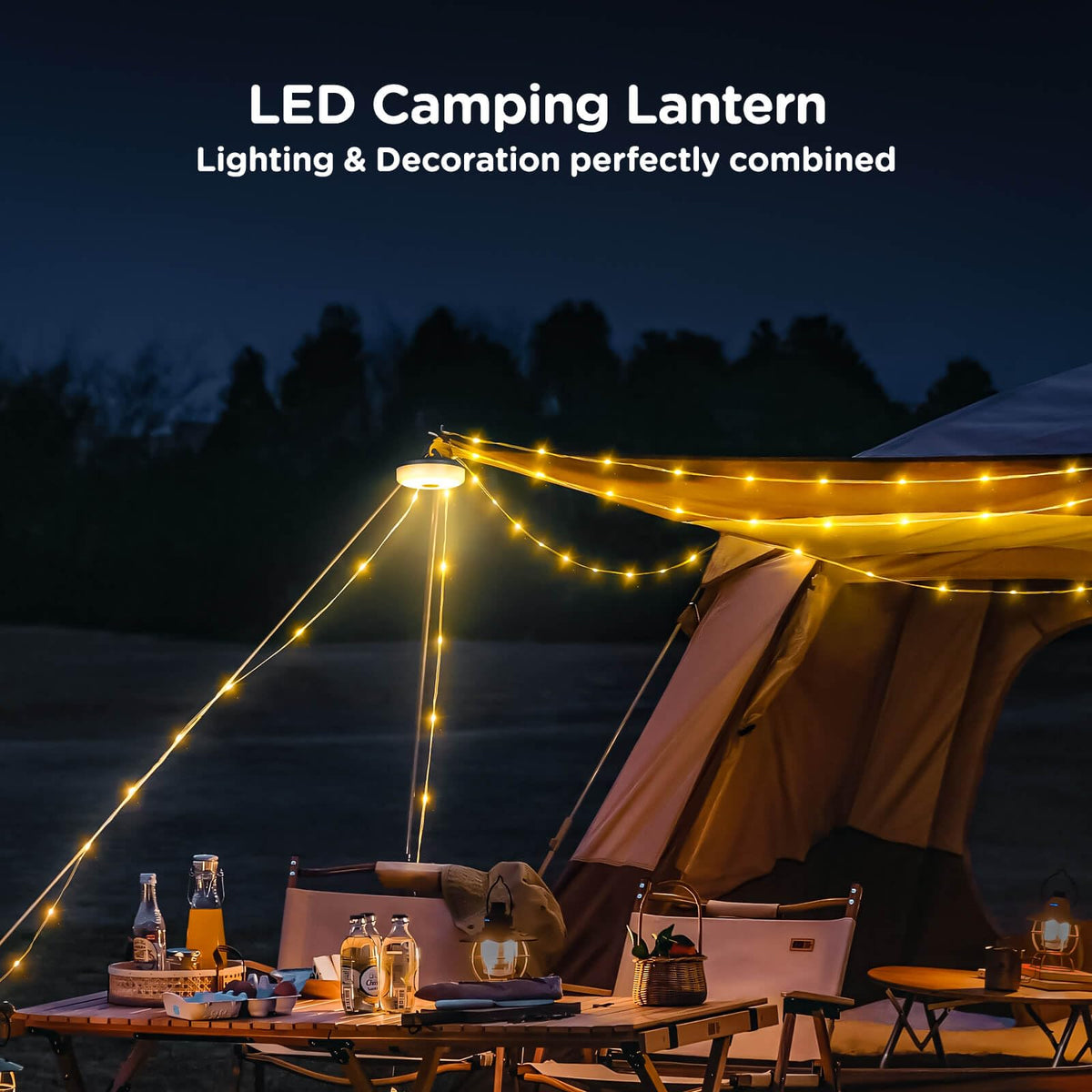 OGERY Camping String Lights, 4 in 1 Quick Storage 32.8FT Rechargeable Indoor Outdoor Fairy String Lights with 8 Lighting Modes, Hanging Portable LED Lamp for Christmas Decor Patio Party Essentials