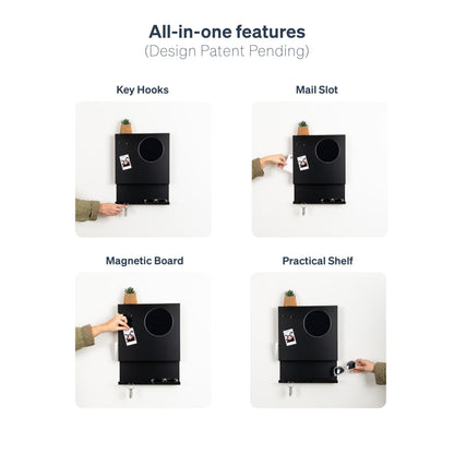 PeachyModern Key Holder Wall Mount and Mail Organizer - Hide Your Mail with a Modern and Minimal Look (Black)