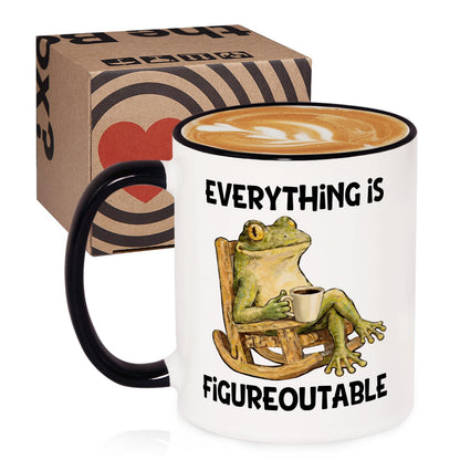Shqiueos Funny Gifts for Women Men Coffee Mug 11oz, Gag Birthday Gift for Her Him, Friends, Office Present for Coworkers, Boss, Manager, Cute Frog Inspirational Humor Cup, Everything Is Figureoutable