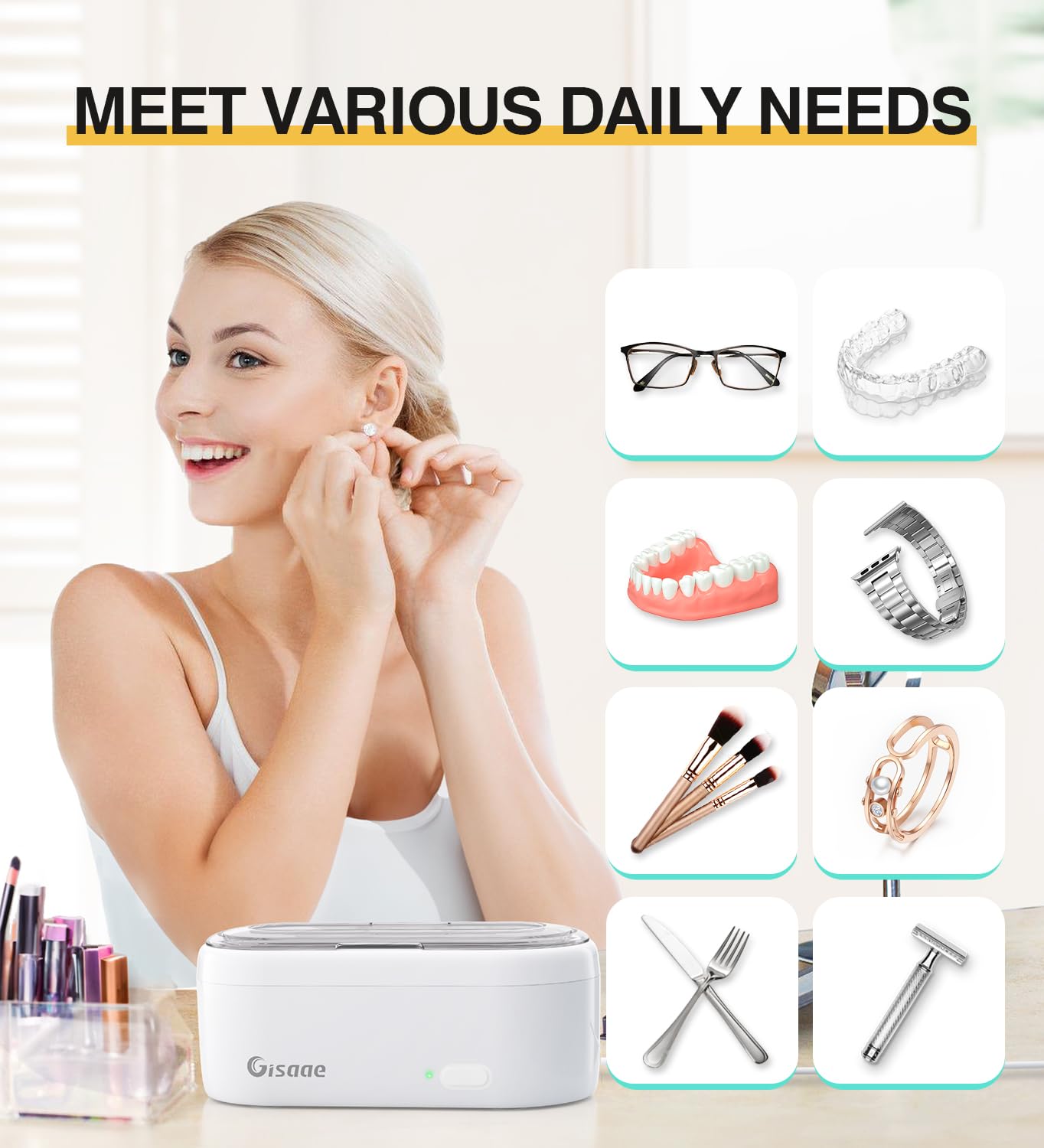 Gisaae Ultrasonic Cleaner, 47000Hz Jewellery Cleaner 360ML for Necklace Ring Glasses Jewelry Glasses Watch Coins Retainer