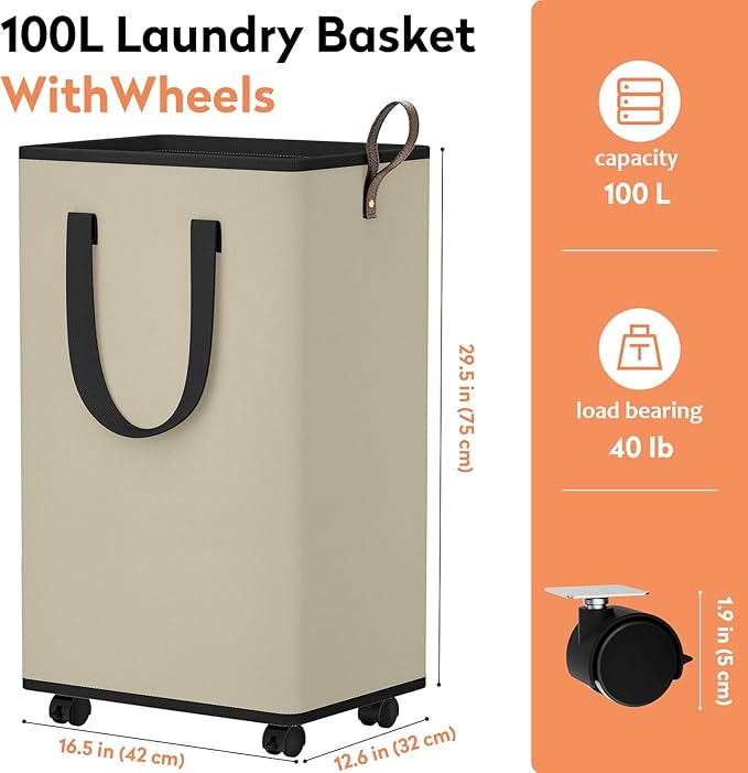 Laundry Basket with Wheels, Collapsible Laundry Baskets, Laundry Hamper with