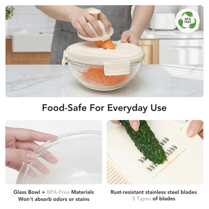 GENICOOK Glass Food Storage Containers With Glass Lids+Vegetable Chopper 5-in-1 Food Prep Tool