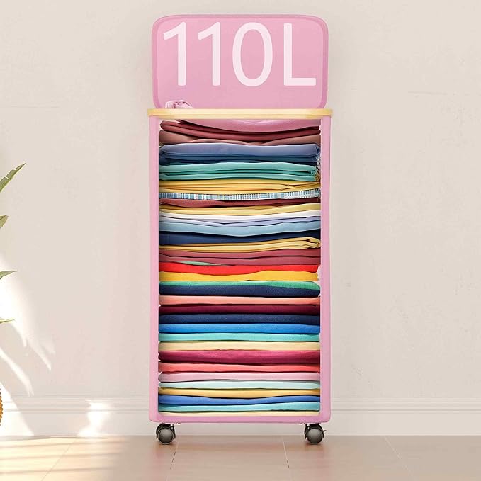 SUOCO Laundry Hamper on Wheels 100L, Clothes Basket