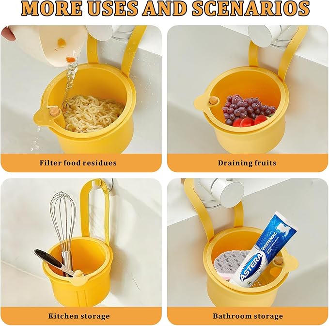 Sink Strainer Basket with One-Touch Drain Mesh, Snap-On Strap & Detachable