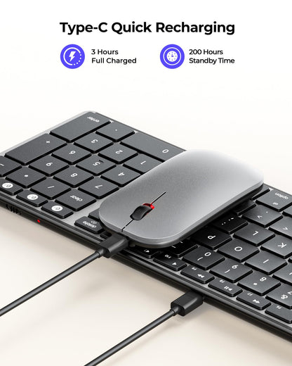 seenda Bluetooth Keyboard and Mouse for Mac, SKM64-2 Multi-Device Rechargeable Slim Wireless Keyboard Mouse Stainless Steel Full Size, Compatible with MacBook Pro/Air, iPad, Mac - Space Gray