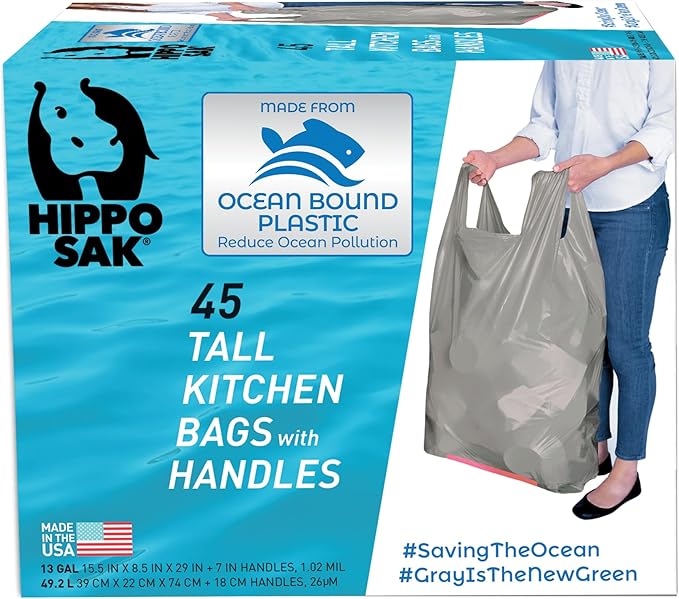 Hippo Sak - Tall Kitchen Garbage Bags - 13 Gallon Trash Bags Made from Recycled