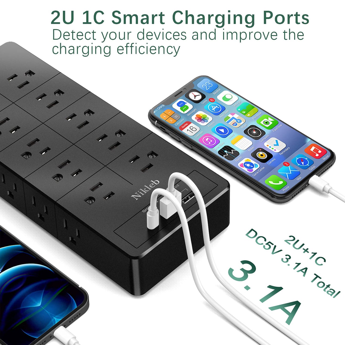 Power Strip 23 in 1, 20 Outlets Surge Protector Wall Mount with 2 USB+1 USB C Ports, Multi Plug Extension Cord 6ft Heavy Duty, Accessories for Gaming, Studio, Home, Office, Desk Organizers