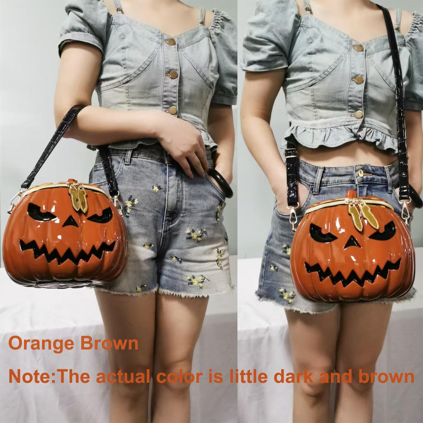 Lyuxhetaokdiq Women Unique Novelty Crossbody Shoulder Bag Handbag Men Weird Horror PVC Halloween Pumpkin Purse, Orange