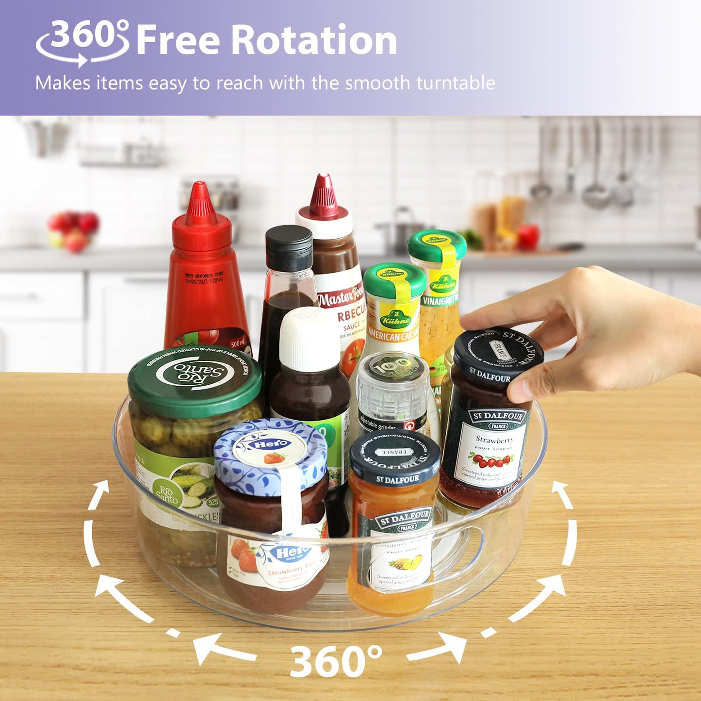 4 Pack Lazy Susan Organizer for Cabinet, Upgraded 11.5" Clear Turntable Organizer with Handles and Raised Edge, Rotating Lazy Susan Spice Storage for Kitchen, Pantry, Refrigerator, Bathroom, Table