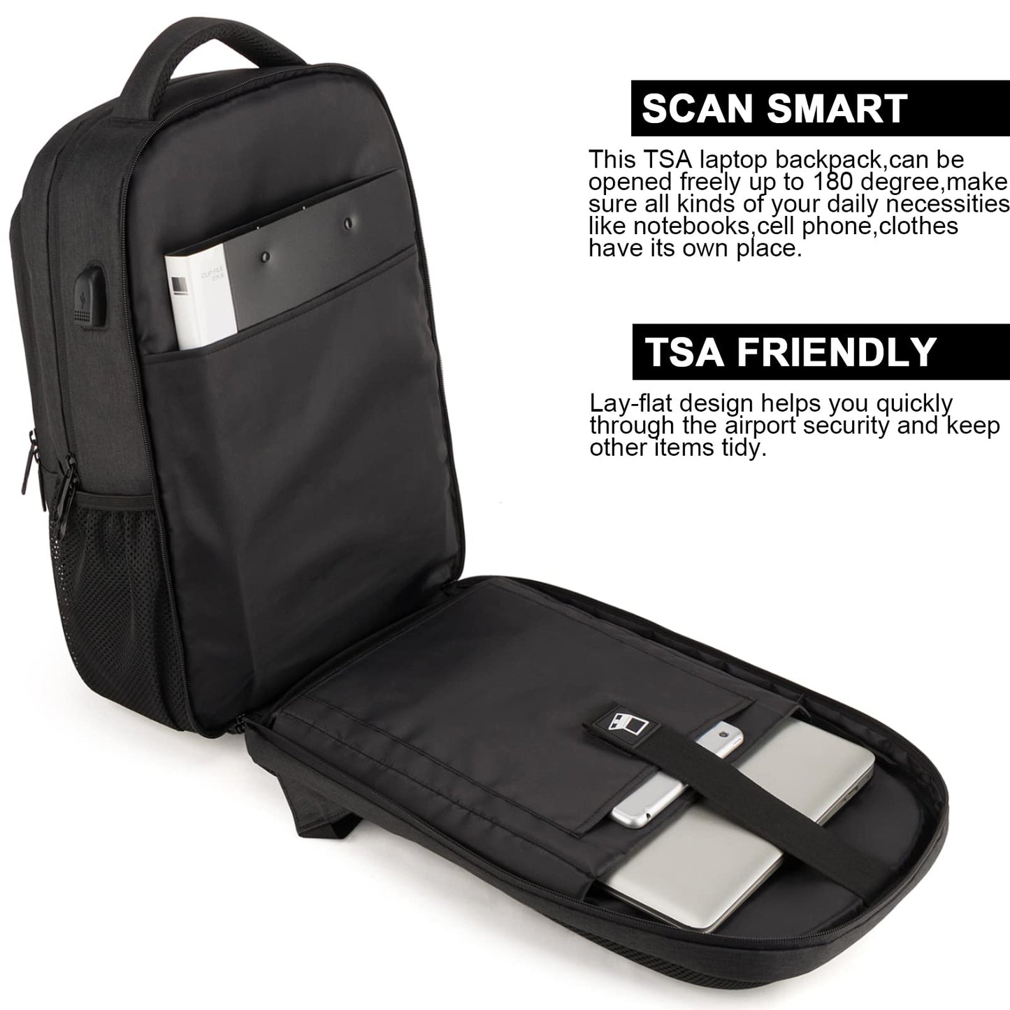 Lumesner Travel Laptop Backpack with USB Charging Port; 15.6 Inch Anti Theft Business Backpack for Men & Women; Water Resistant Computer Rucksack for School/Work/Travel