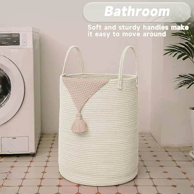 Large Woven Laundry Basket Hamper, 80L Cotton Rope Storage Bin